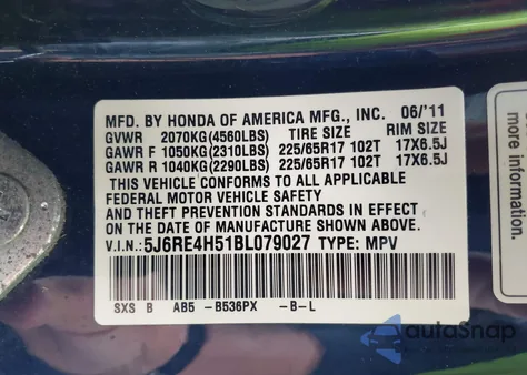 2011 Honda Cr-V Ex z USA, uszkodzony, nr VIN 5J6RE4H51BL079027